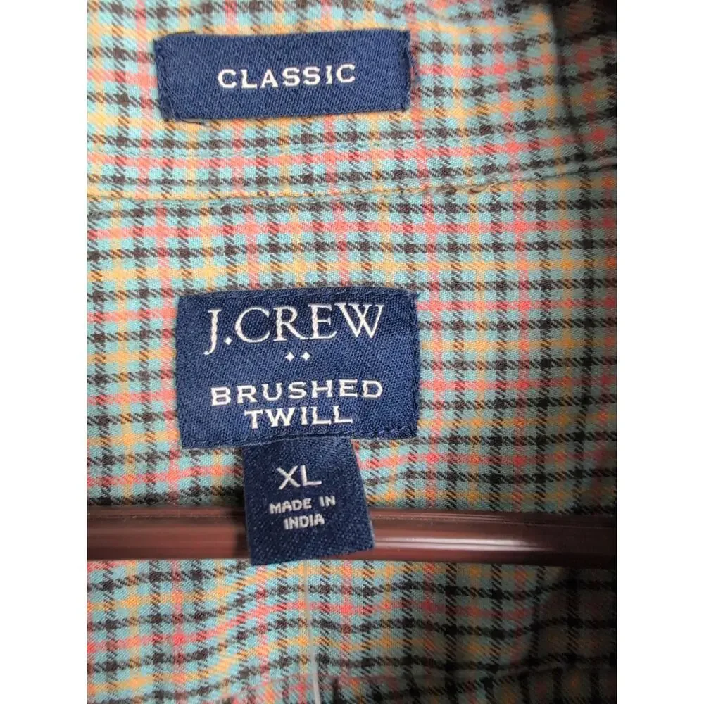 New J.Crew Brushed Twill green plaid button up shirt Size XL Preppy Classic